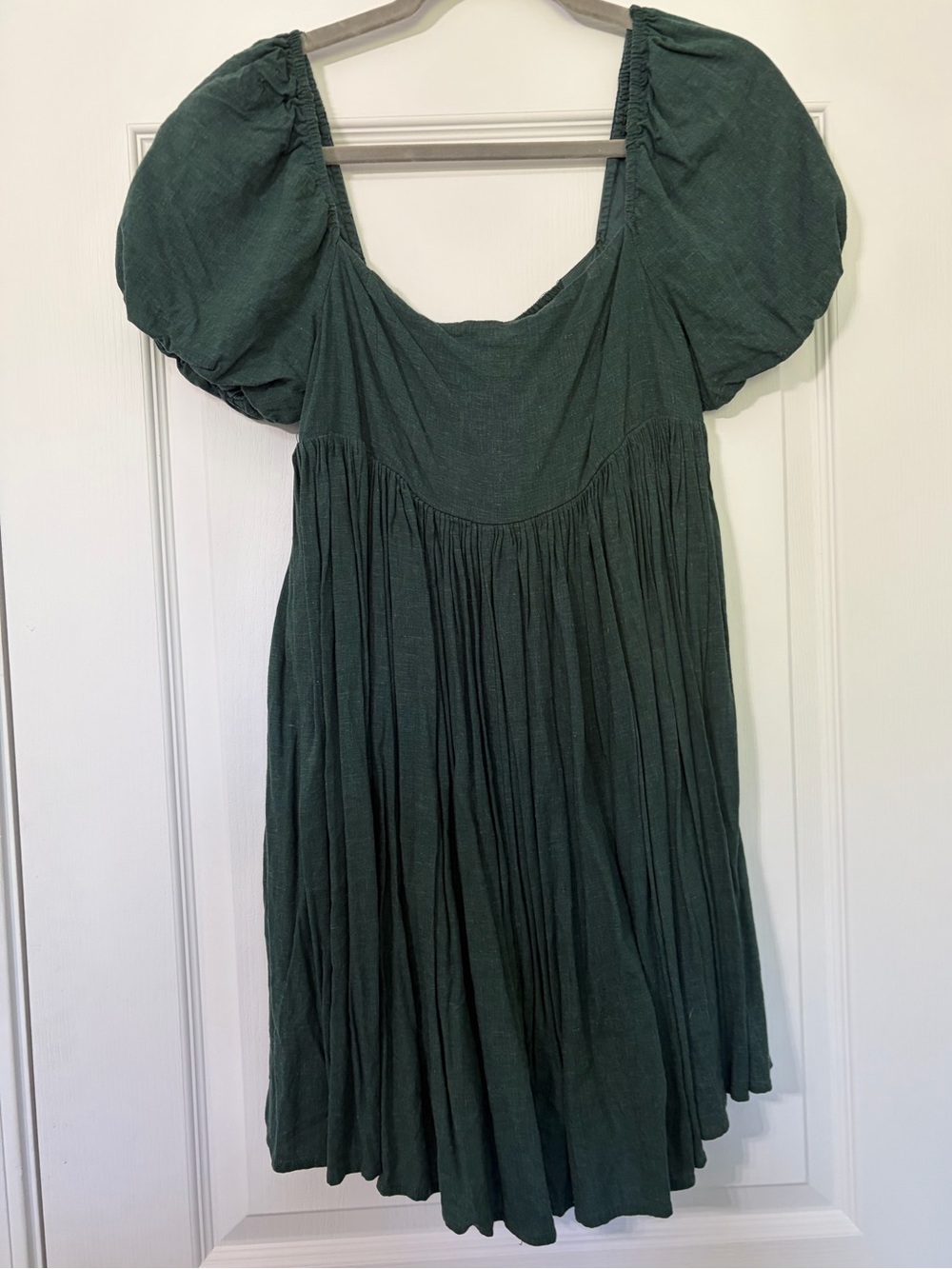 Dark Green Puff-Sleeve Mini Dress